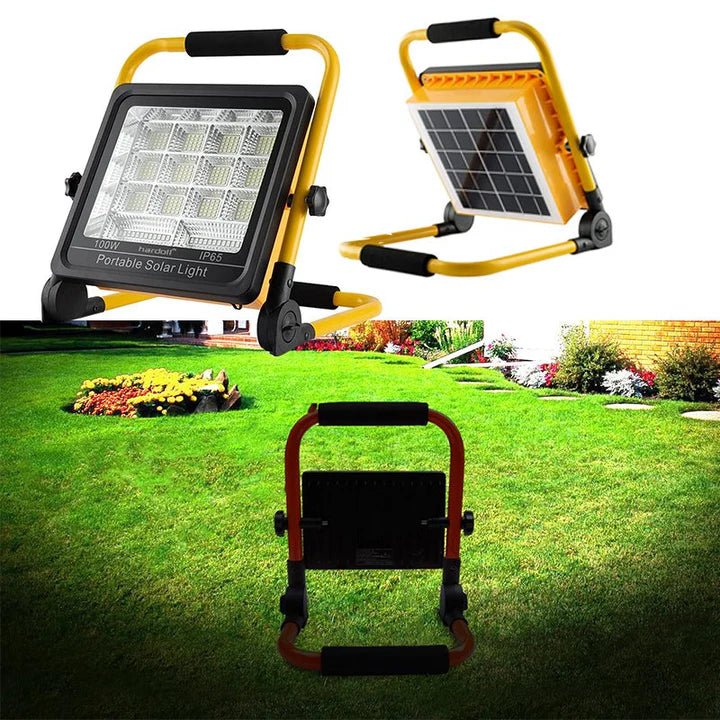 Hardoll 100W Solar Portable LED Work Light Waterproof Outdoor Camping Emergency Car Job Site Lighting - Hardoll