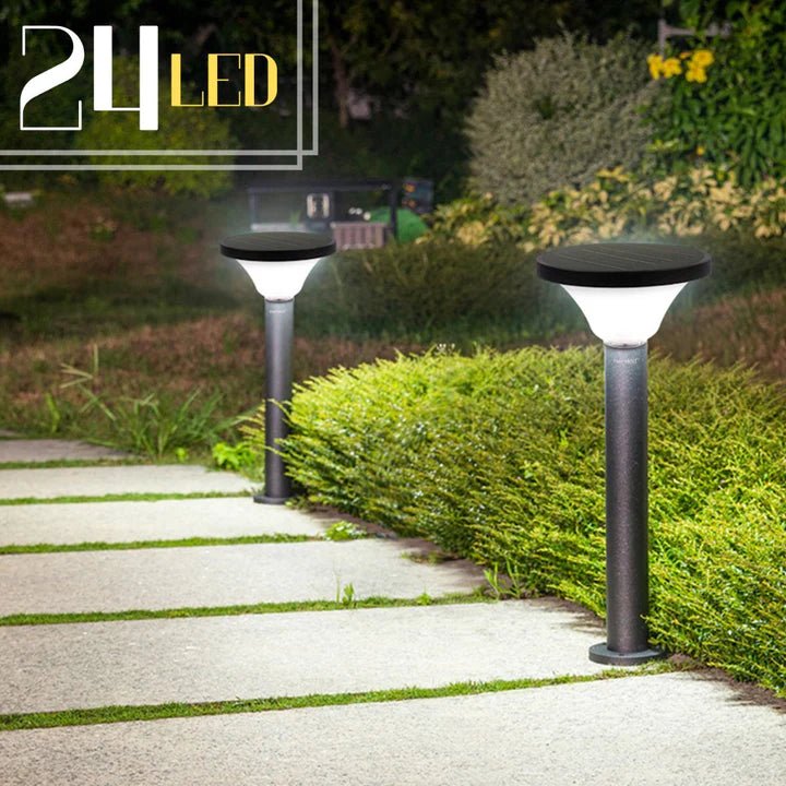 Hardoll 15W Solar Pillar Lights for Outdoor Home Garden Waterproof Wall Gate Post Lamp with Pole(Round Shape - Pack of 1) - Hardoll