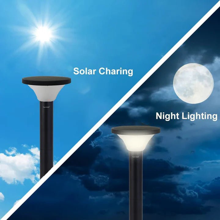 Hardoll 15W Solar Pillar Lights for Outdoor Home Garden Waterproof Wall Gate Post Lamp with Pole(Round Shape - Pack of 1) - Hardoll