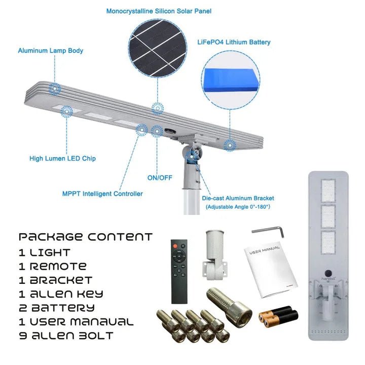 Hardoll 200W All in One Solar Street Light LED Waterproof Outdoor Lamp for Home Garden with Aluminium Body - Hardoll