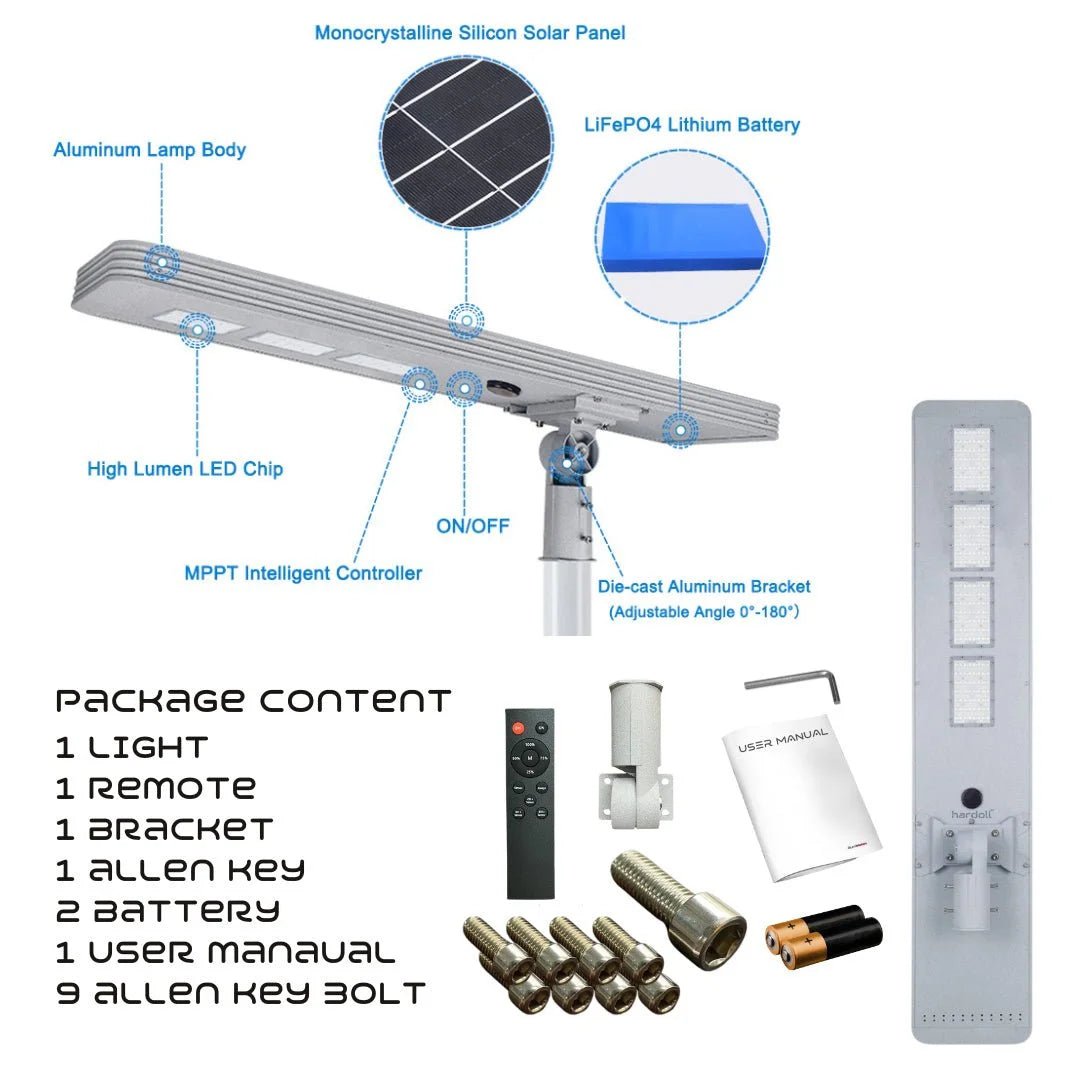 Hardoll 250W All in One Solar Street Light LED Outdoor Waterproof Lamp for Home Garden with Aluminium Body - Hardoll