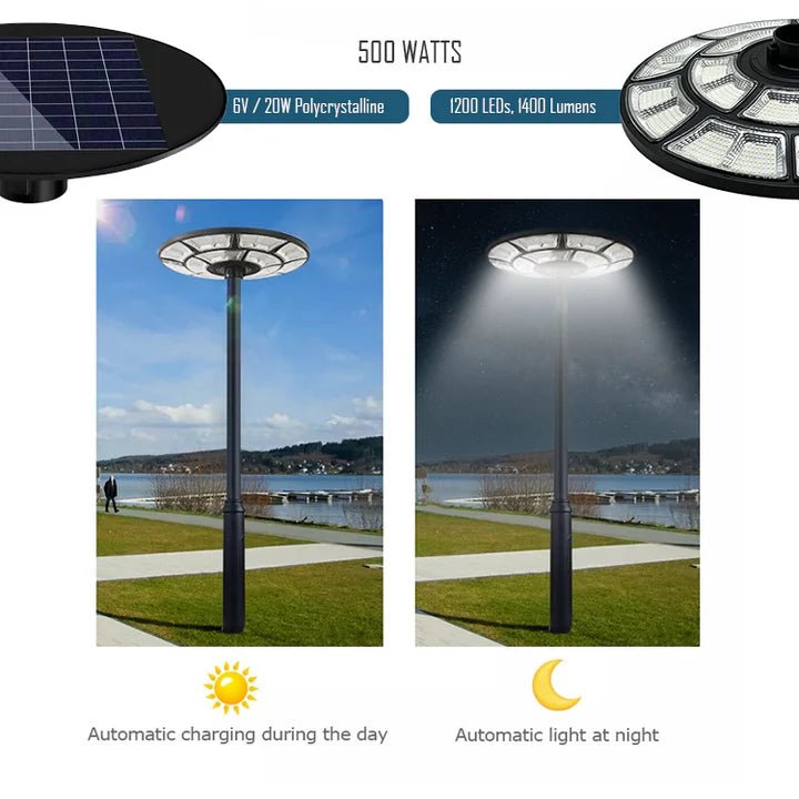 Hardoll 500W Solar UFO Light for Home Garden LED Lamp Waterproof Outdoor Lantern Lamp(Cool White)(Pole not Included) - Hardoll