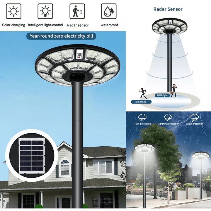 Hardoll 500W Solar UFO Light for Home Garden LED Lamp Waterproof Outdoor Lantern Lamp(Cool White)(Pole not Included) - Hardoll