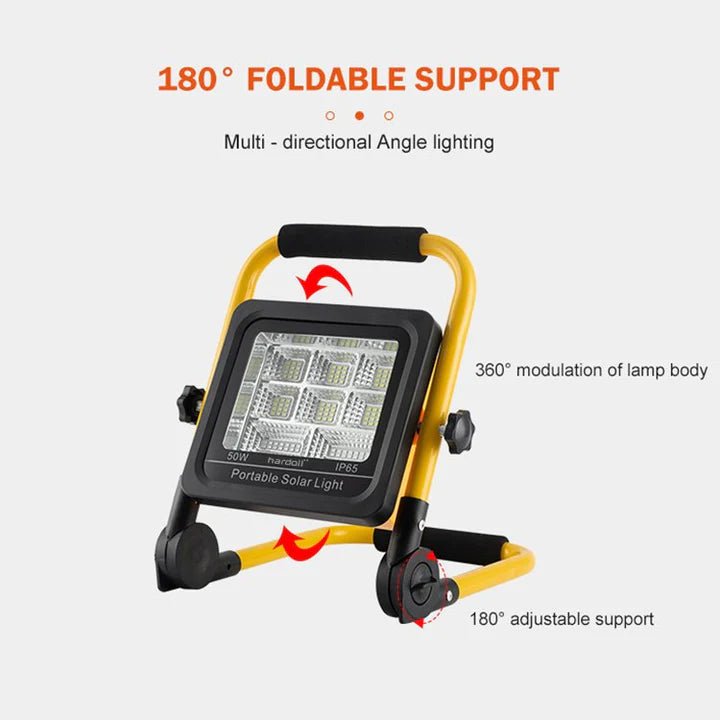 Hardoll 50W Solar Portable LED Work Light Waterproof Outdoor Camping Emergency Car Job Site Lighting - Hardoll