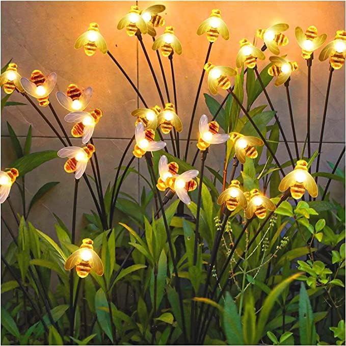 Hardoll Outdoor Solar Garden Lights 24 LED Stake Honey Bee Lamp for Home Garden Waterproof Decoration (Warm White - Set of 4x1) - Hardoll