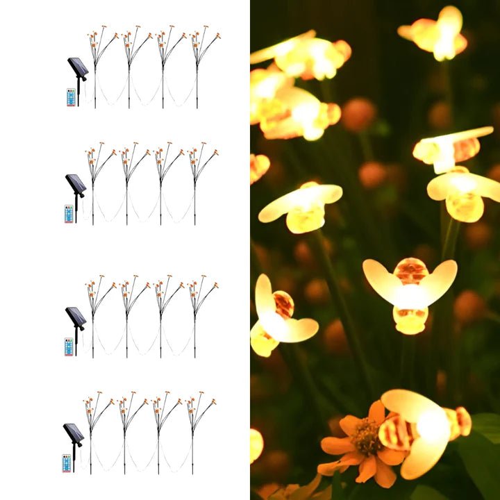 Hardoll Outdoor Solar Garden Lights 24 LED Stake Honey Bee Lamp for Home Garden Waterproof Decoration (Warm White - Set of 4x1) - Hardoll