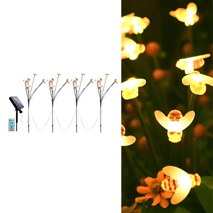 Hardoll Outdoor Solar Garden Lights 24 LED Stake Honey Bee Lamp for Home Garden Waterproof Decoration (Warm White - Set of 4x1) - Hardoll