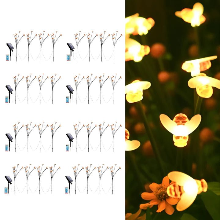 Hardoll Outdoor Solar Garden Lights 24 LED Stake Honey Bee Lamp for Home Garden Waterproof Decoration (Warm White - Set of 4x1) - Hardoll