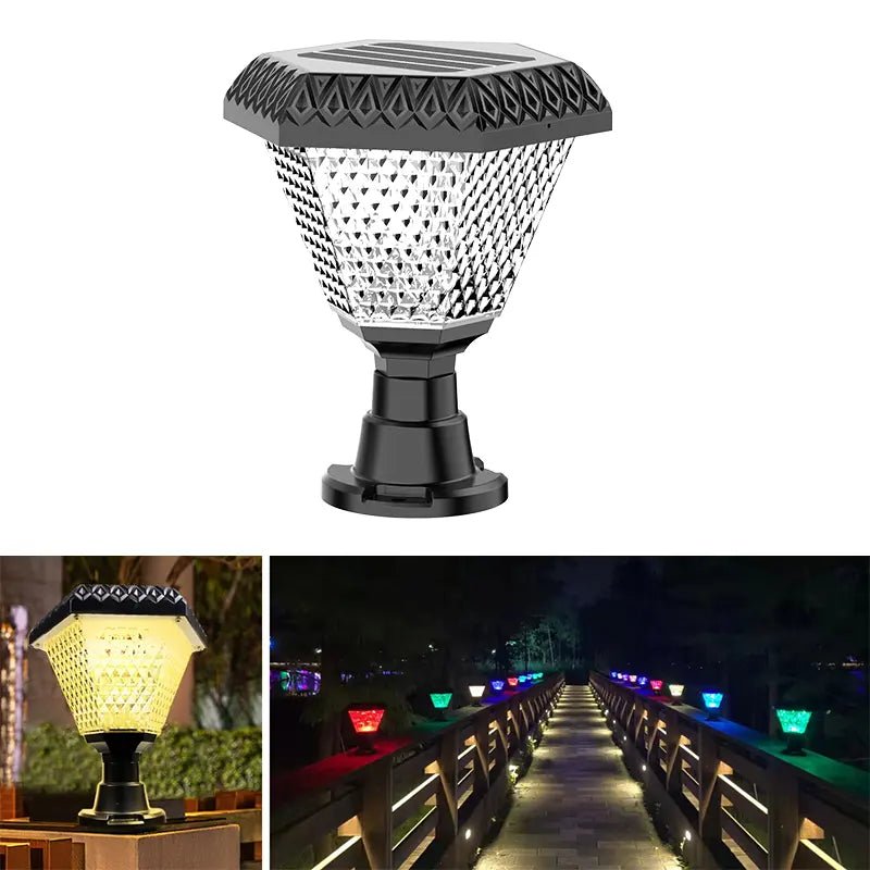 Hardoll Solar Lights for Home Outdoor Garden 33 LED Waterproof Pillar Wall Gate Post lamp (Hexagon shaped - Warm white RGB) - Hardoll