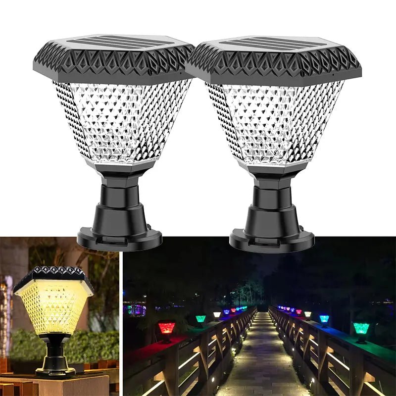 Hardoll Solar Lights for Home Outdoor Garden 33 LED Waterproof Pillar Wall Gate Post lamp (Hexagon shaped - Warm white RGB) - Hardoll