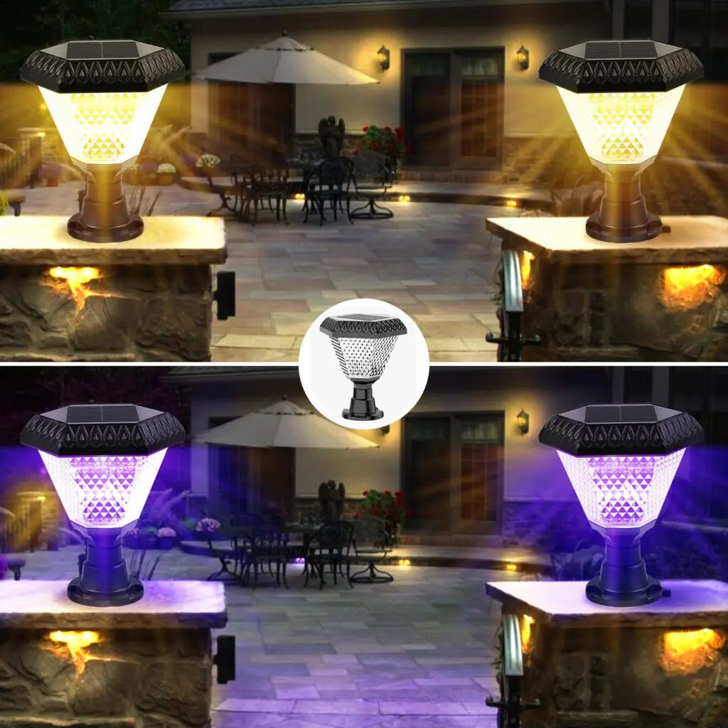 Hardoll Solar Lights for Home Outdoor Garden 33 LED Waterproof Pillar Wall Gate Post lamp (Hexagon shaped - Warm white RGB) - Hardoll