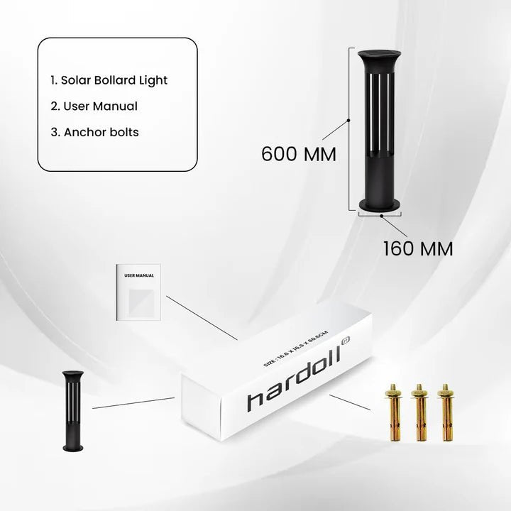 Hardoll Solar Outdoor Round Bollard LED Garden Lights for Waterproof Exterior Pathway Lamp Decoration (Pack of 1 - Warm White,Height=60 cm) - Battery Replaceable - Hardoll