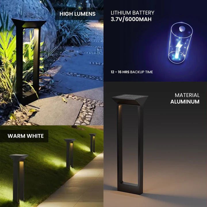 Hardoll Solar Outdoor Square Bollard LED Garden Lights for Waterproof Exterior Pathway Lamp Decoration(Pack of 1 - Warm White, 2 Side Lighting) - Battery Replaceable - Hardoll