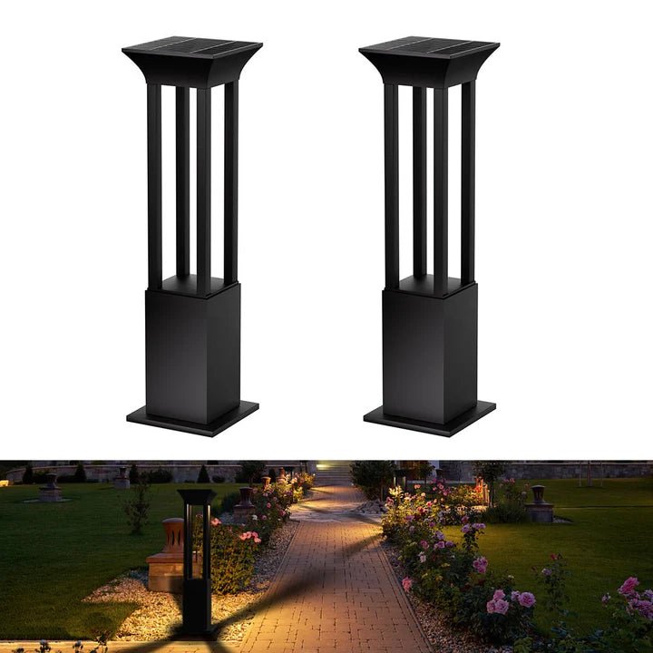 Hardoll Solar Outdoor Square Bollard LED Garden Lights for Waterproof Exterior Pathway Lamp Decoration(Pack of 1 - Warm White,Height=60cm) - Battery Replaceable - Hardoll