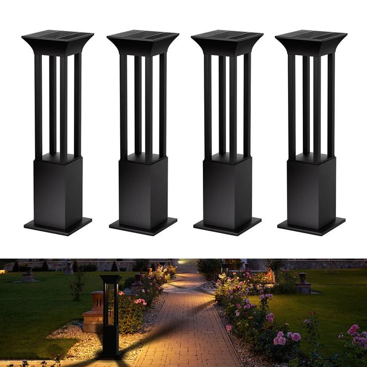 Hardoll Solar Outdoor Square Bollard LED Garden Lights for Waterproof Exterior Pathway Lamp Decoration(Pack of 1 - Warm White,Height=60cm) - Battery Replaceable - Hardoll