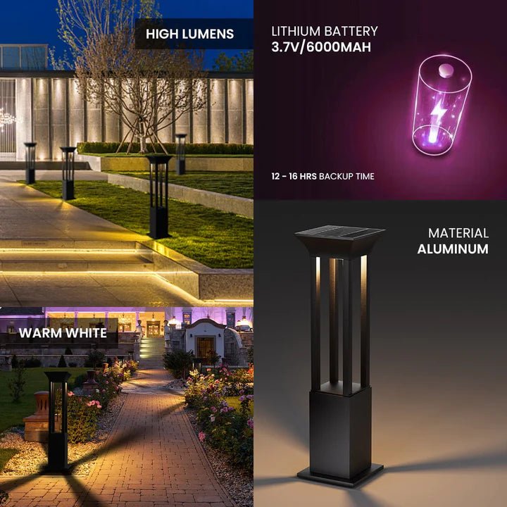 Hardoll Solar Outdoor Square Bollard LED Garden Lights for Waterproof Exterior Pathway Lamp Decoration(Pack of 1 - Warm White,Height=60cm) - Battery Replaceable - Hardoll