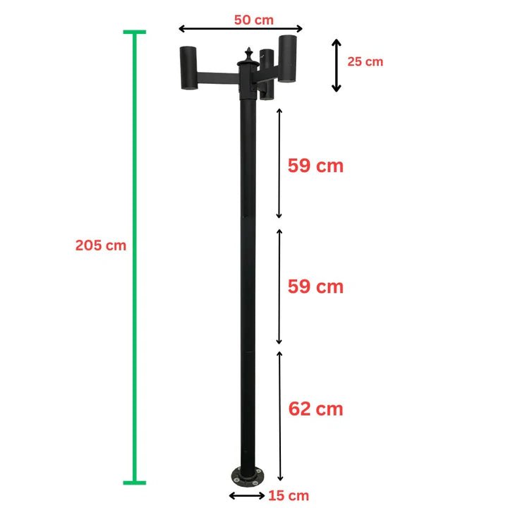 Hardoll Solar Pillar Gate Lamp Pole with 3 Arm - 6FT - Hardoll