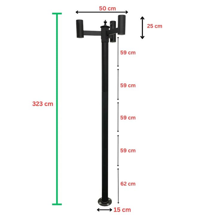 Hardoll Solar Pillar Gate Lamp Pole with 3 Arm - 6FT - Hardoll