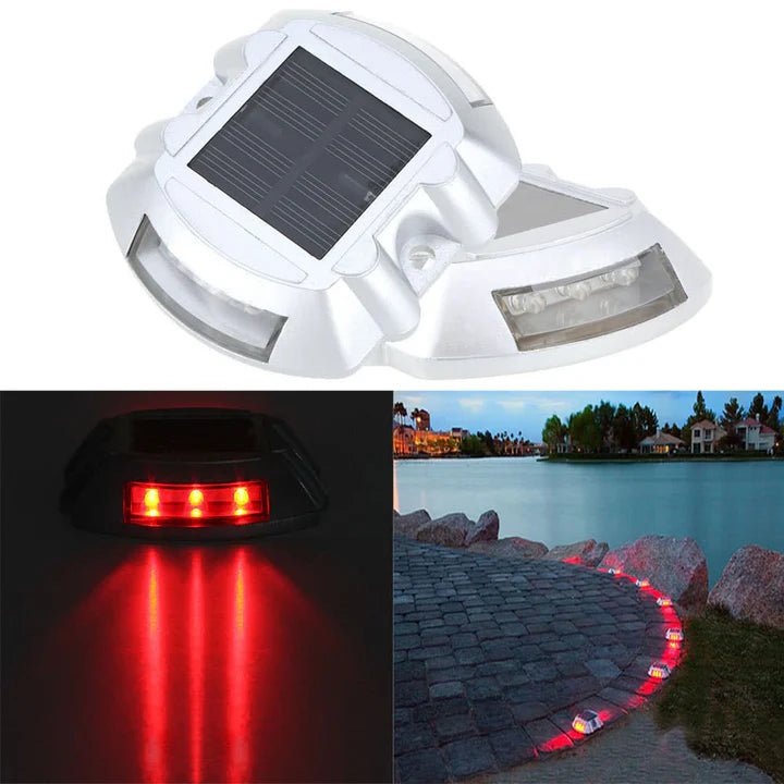 Hardoll Solar Road Stud Light 6 LED Lamp Waterproof Pathway Lights for Outdoor for Garden (RED Flashing - Refurbished) - Hardoll