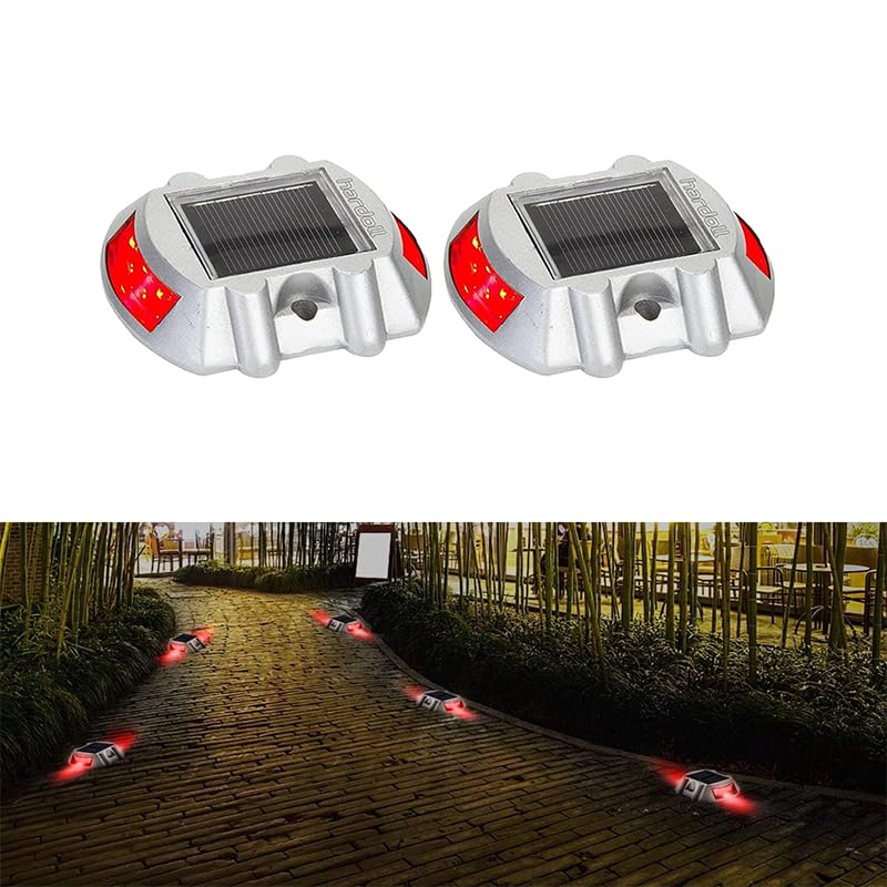 Hardoll Solar Road Stud Light 6 LED Lamp Waterproof Step Pathway Lights for Driveway and Outdoor(RED Flashing) - Hardoll