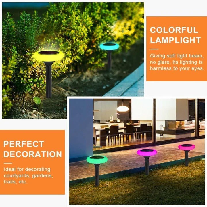 Hardoll Solar stake Lights for House Garden Outdoor Color Changing Disk Shaped Waterproof LED Lamp - Hardoll