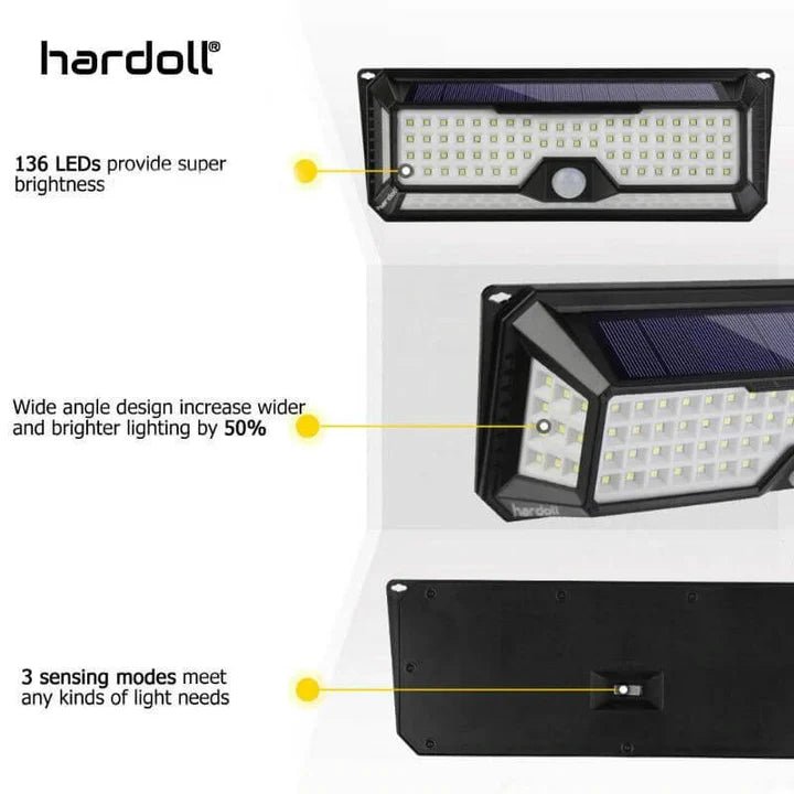 Hardoll Solar Wall Lights for Garden 136 LED Outdoor Motion Sensor Lamp for Home Waterproof (Refurbished) - Hardoll